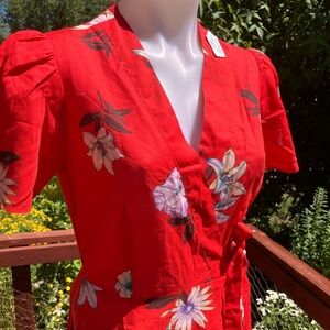 1970’s true vintage handmade Floral Red Wrap Dress s/M